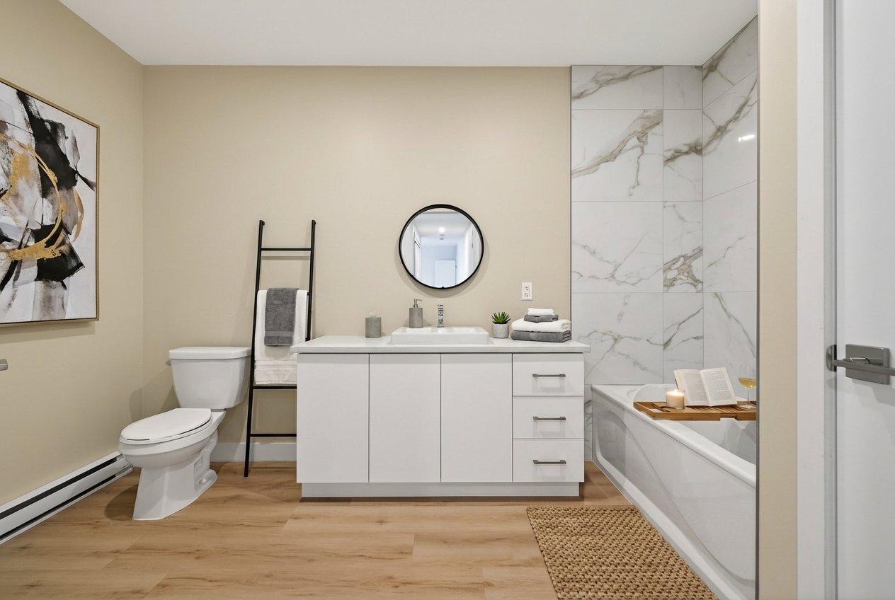 Bathroom - Virtual staging for illustrative purposes only.