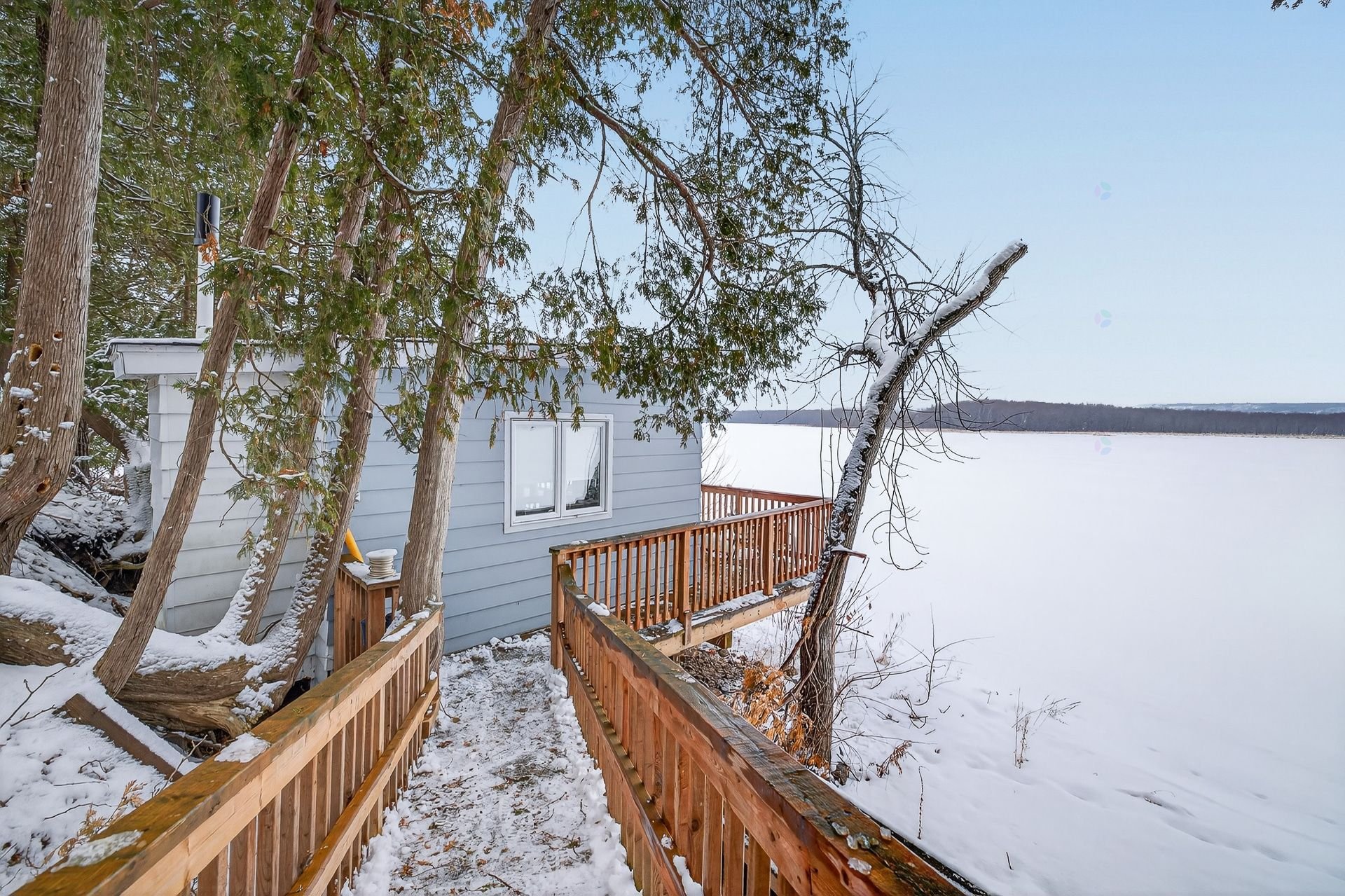 cabin by the water. Winter picture