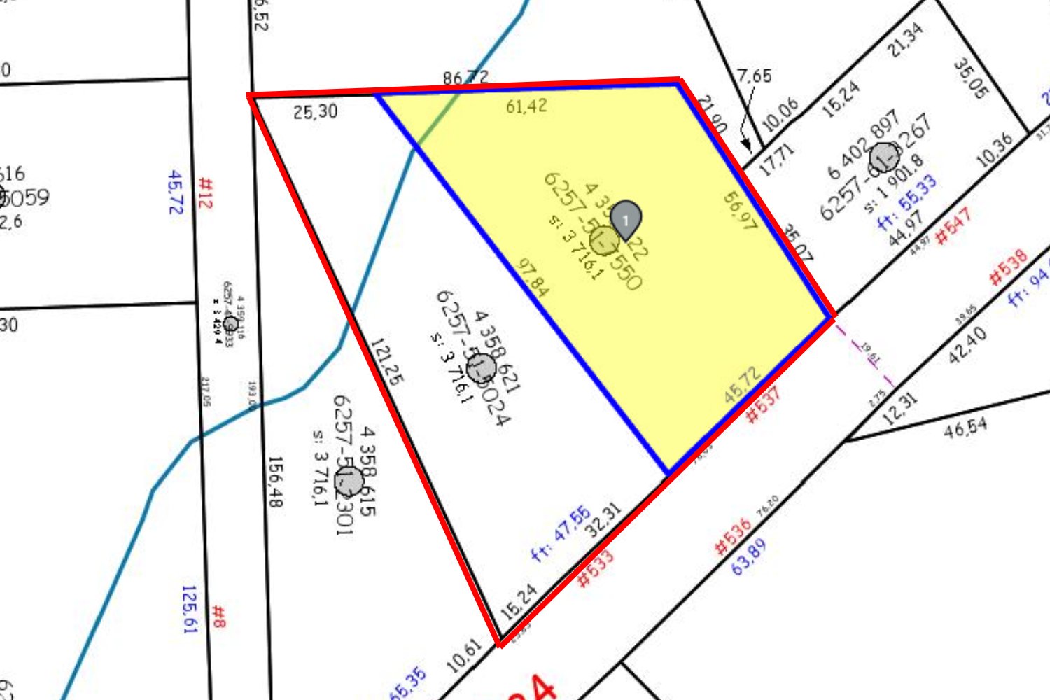 Red lines – boundary lines between two properties